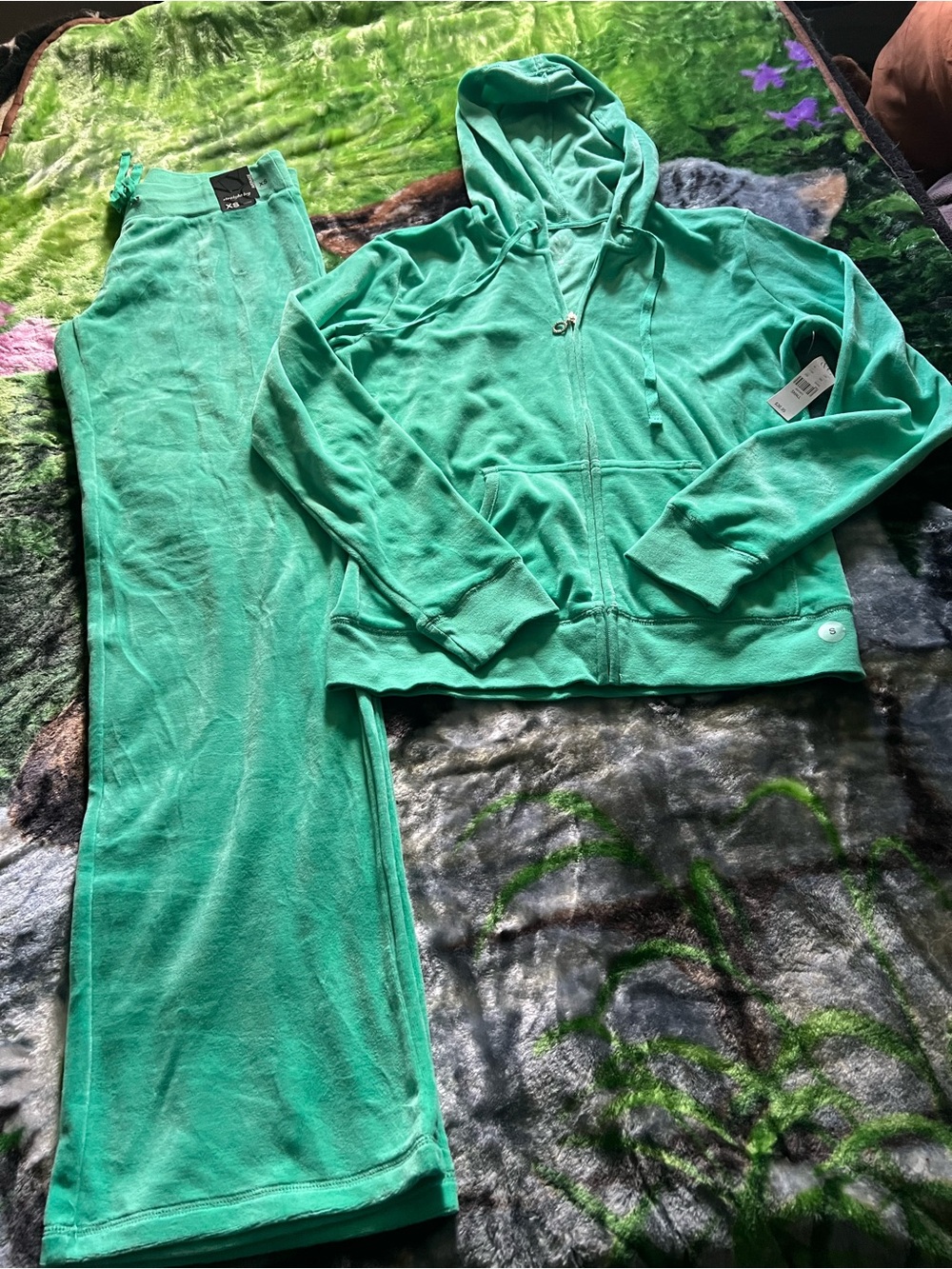 Velour Green Hoodie and Pants Set